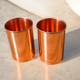Set of two plain copper tumblers for refreshing hydration
